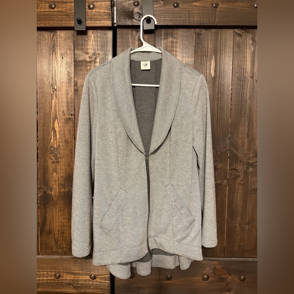 cabi Drop Off Gray Stripe Zipper Jacket